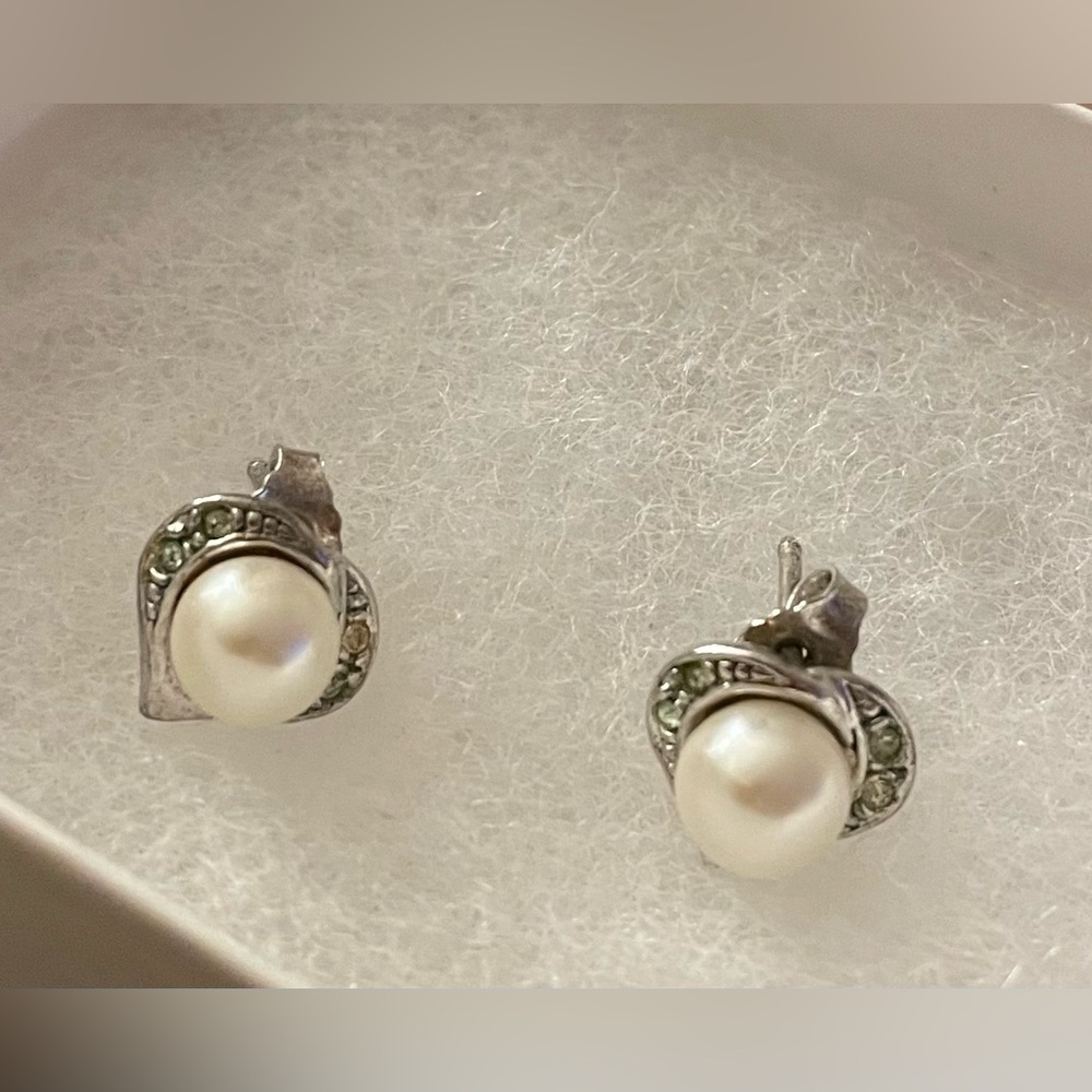 Boscovs Stirling Silver and Pearl Heart Earrings
